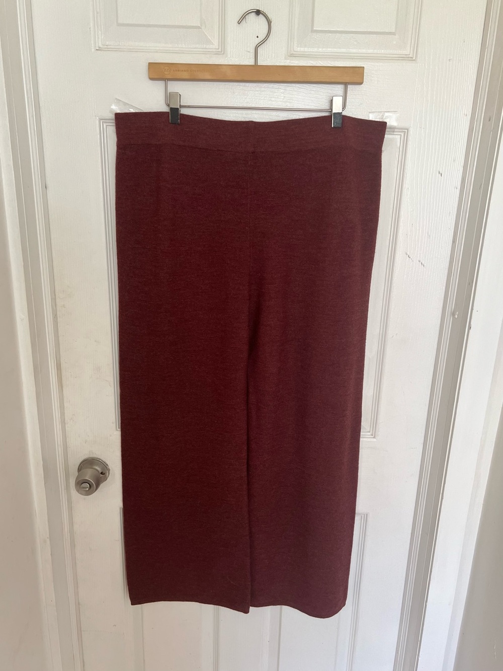 The Reset R Label 100% Wool Essential Knit Pants Wide Leg Burgundy Red Sz XL NWT - Picture 7 of 11